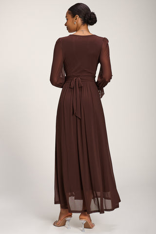 Long Sleeve Mesh Maxi Dress, Cocoa Brown