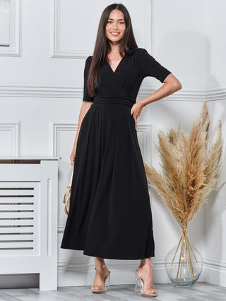 Plain Wrap Front Jersey Maxi Dress, Black