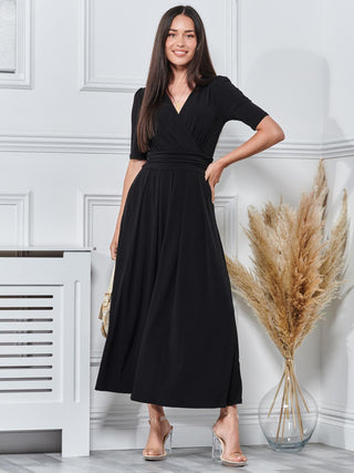 Plain Wrap Front Jersey Maxi Dress, Black - Main Image