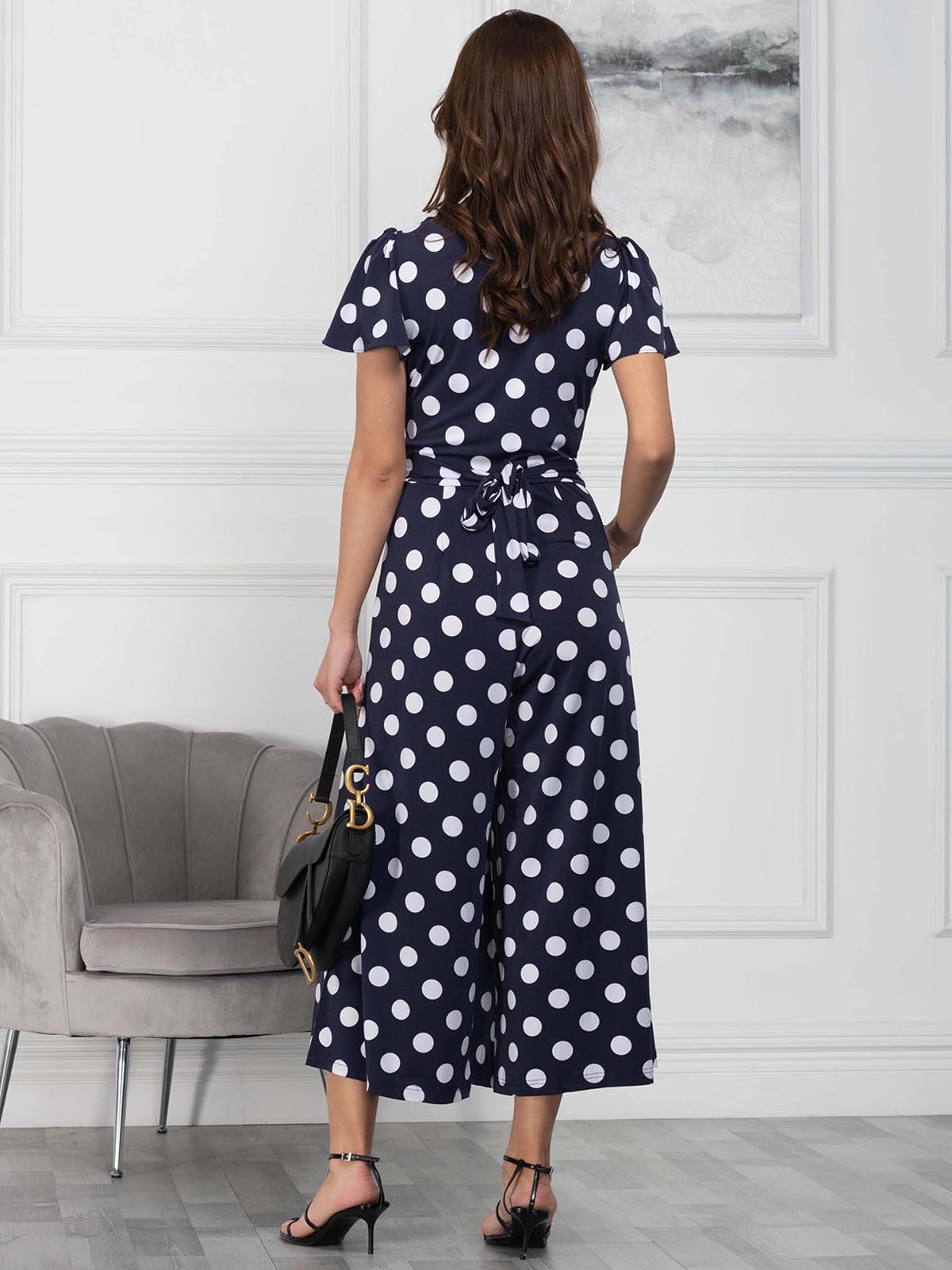 Navy blue store polka dot jumpsuit