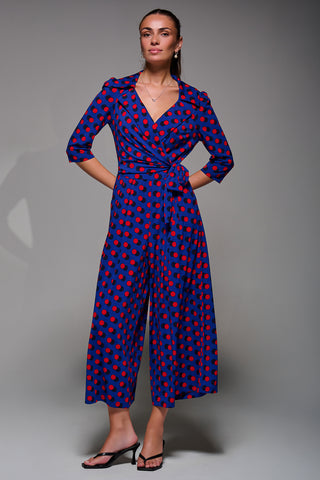 Jolie Moi Saphira Jersey Jumpsuit, Royal Polka