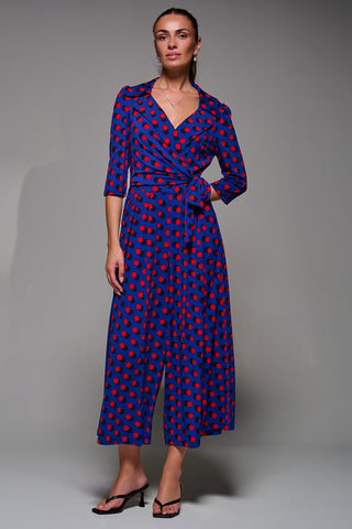 Jolie Moi Saphira Jersey Jumpsuit, Royal Polka