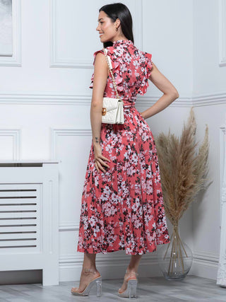 Kynlee Frilly Shoulder Maxi Dress, Coral