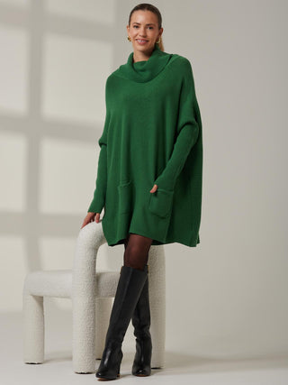 Roll Neck Pocket Front Knit Jumper, Green