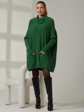 Roll Neck Pocket Front Knit Jumper, Green