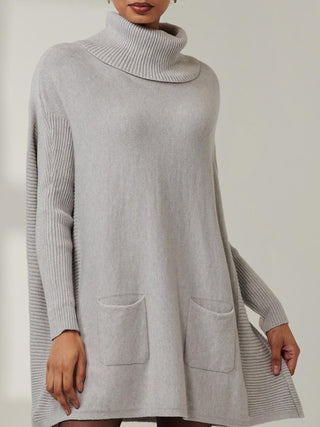 Roll Neck Pocket Front Knit Jumper, Grey Heather