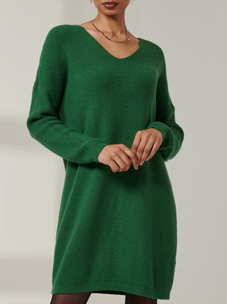 V-Neck Ribbed Knit Tunic Jumper, Green