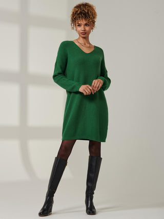 V-Neck Ribbed Knit Tunic Jumper, Green