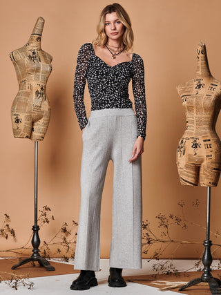 Vertical Line Knit Flared Pants, Dove Heather