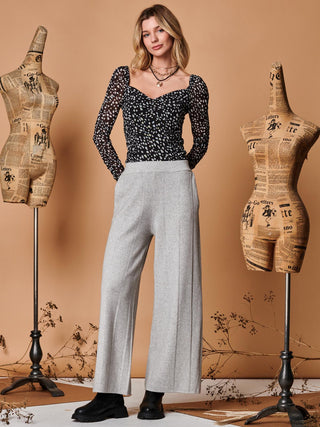 Vertical Line Knit Flared Pants, Dove Heather