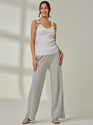 Vertical Line Knit Flared Pants, Dove Heather