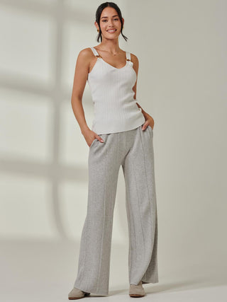 Vertical Line Knit Flared Pants, Dove Heather