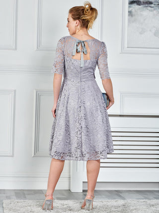 silver lace midi dress Women's Silver Metallic Corset Detail Lace Side Midi Dress
