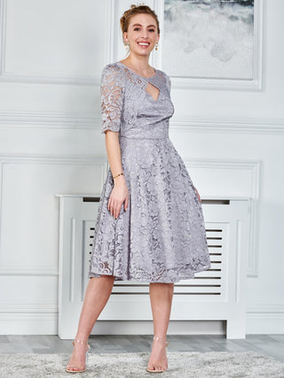 Fit & Flare Sleeved Lace Midi Dress, Silver Grey – Jolie Moi Retail