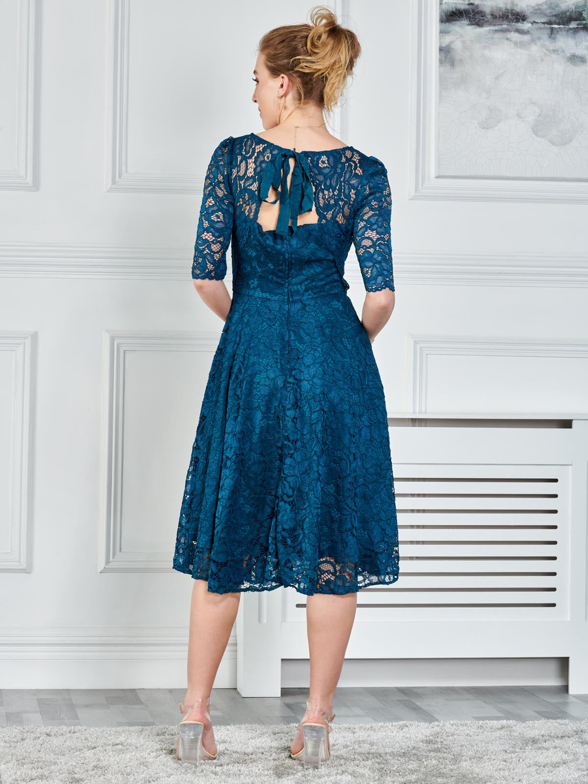 Teal lace store dress with sleeves