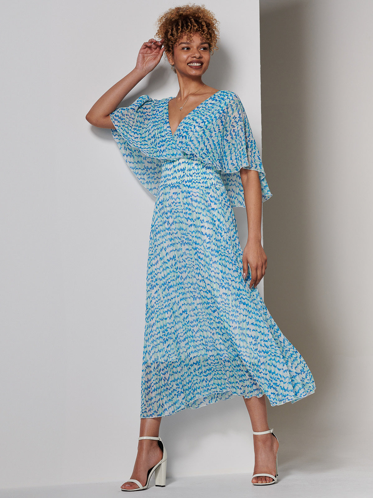 Kyra Pleated Chiffon Maxi Dress, Blue Abstract – Jolie Moi Retail