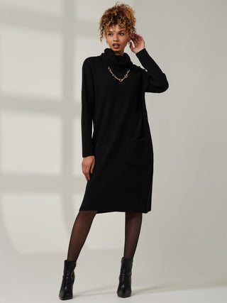 Knitted Turtleneck Longline Jumper, Black - Main Image