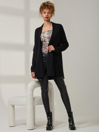 Folded Collar Fine Knit Cardigan, Black