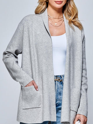 Folded Collar Fine Knit Cardigan, Dove Heather