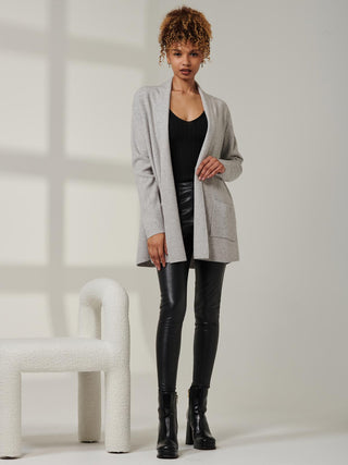 Folded Collar Fine Knit Cardigan, Dove Heather