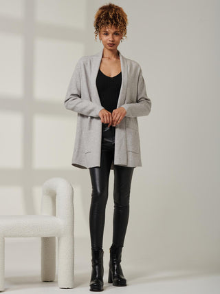 Folded Collar Fine Knit Cardigan, Dove Heather