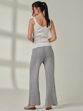 Ribbed Knit Wide Leg Trousers, Dove Heather