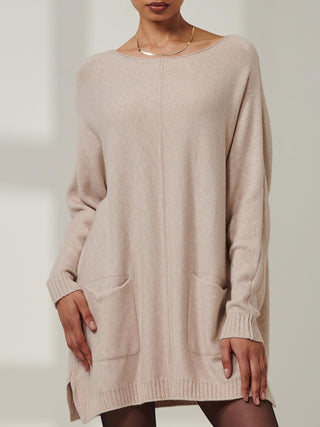 Front Pocket Loose Fit Knit Jumper, Sand Heather