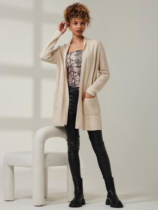 Shawl Collar Check Knit Cardigan, Beige Heather