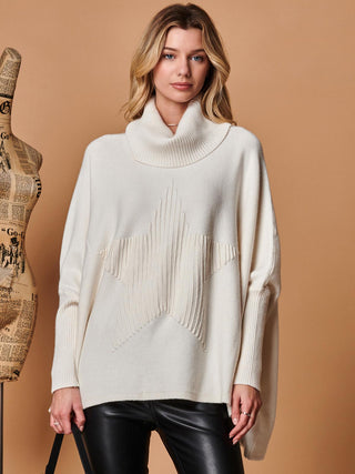Star Front Roll Neck Knit Jumper, Oatmeal