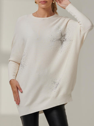 Rhinestone Sparkle Star Knit Jumper, Oatmeal