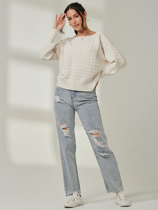 Bubble Stitch Batwing Knit Jumper, Oatmeal