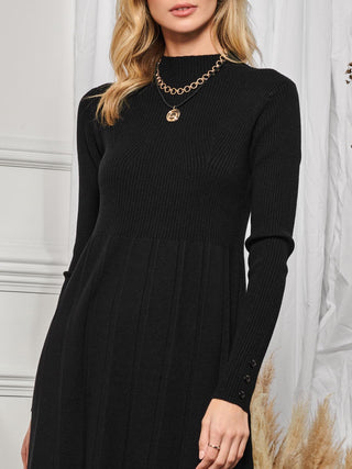 Long Sleeve Fit & Flare Knit Dress, Black Jolie Moi Retail Long Sleeve Fit & Flare Knit Dress, Black Jolie Moi Retail