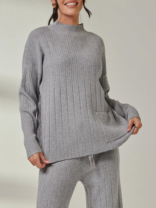 Mockneck Pocket Knit Jumper, Dove Heather