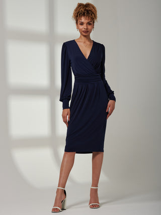 Kinslee Long Sleeve Pegged Dress, Navy