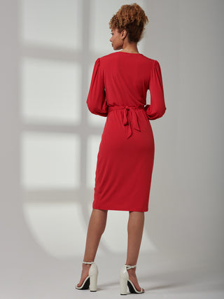 Kinslee Long Sleeve Pegged Dress, Scarlet Red