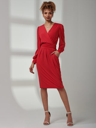 Kinslee Long Sleeve Pegged Dress, Scarlet Red