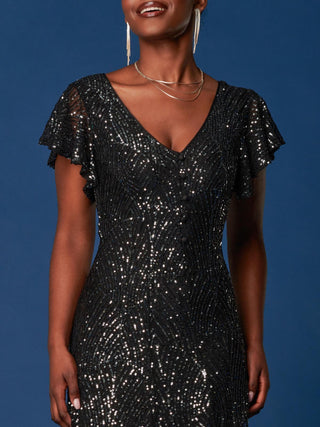 Sequin Fit & Flare Maxi Dress, Black Jolie Moi Retail Sequin Fit & Flare Maxi Dress, Black Jolie Moi Retail