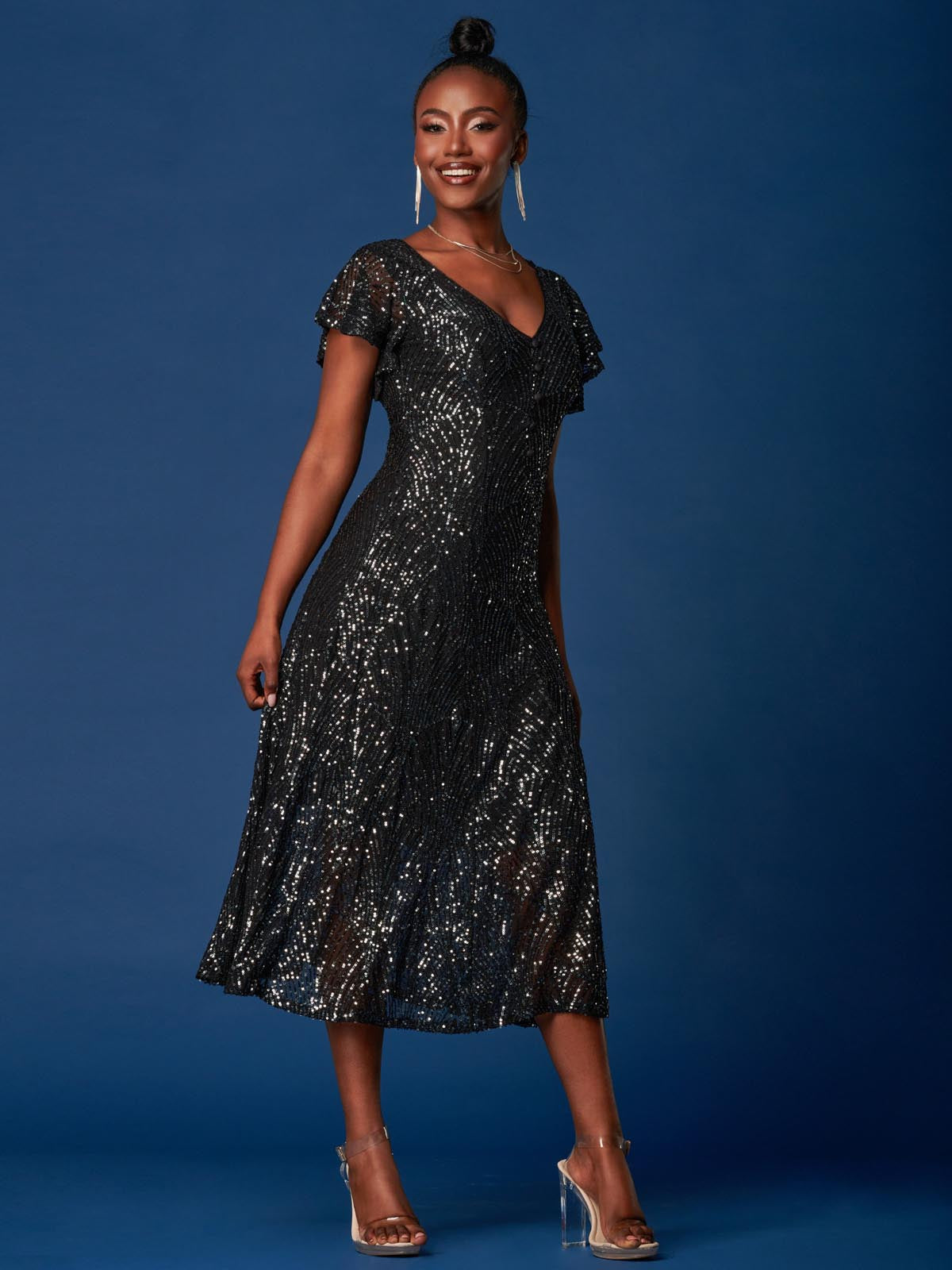 Sparkly Glitter Wrap Flare Maxi Dress, Gold – Jolie Moi Retail