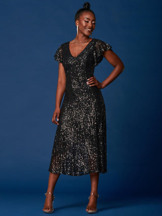 Sequin Fit & Flare Maxi Dress, Black Jolie Moi Retail Sequin Fit & Flare Maxi Dress, Black Jolie Moi Retail