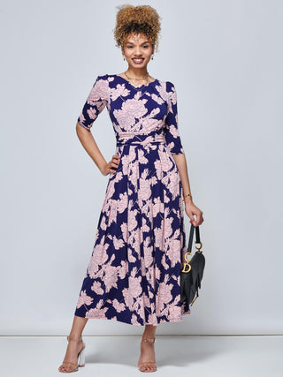 Karla 3/4 Sleeve Jersey Maxi Dress, Navy Floral Jolie Moi Retail Karla 3/4 Sleeve Jersey Maxi Dress, Navy Floral Jolie Moi Retail