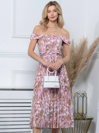 Kiara Bardot Mesh Dress, Light Pink