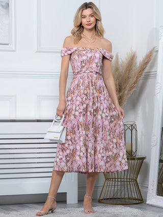 Kiara Bardot Mesh Dress, Light Pink