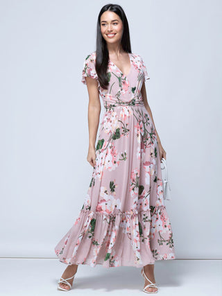 Kailee Mesh Floral Print Maxi Dress, Dusty Pink