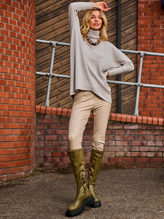 Turtleneck Batwing Fine Knit Jumper, Light Grey