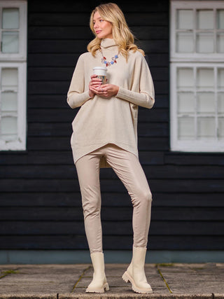 Knitted Turtleneck Longline Jumper, Beige Heather – Jolie Moi Retail