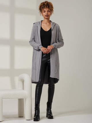 Drawstring Waist Hooded Cardigan, Dove Heather