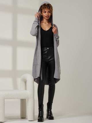 Drawstring Waist Hooded Cardigan, Dove Heather