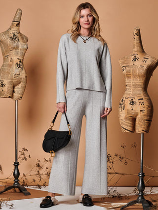 Vertical Line Knit Flared Pants, Dove Heather – Jolie Moi Retail