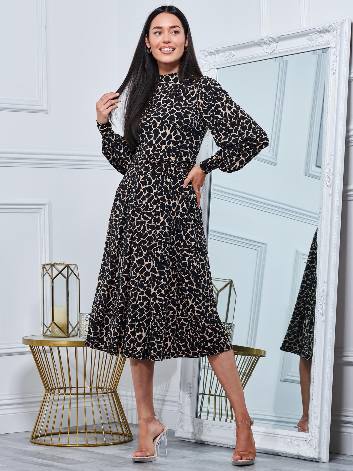 Long sleeve on sale leopard midi dress