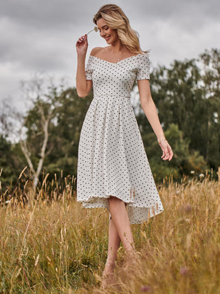 Flare Midi Petite Fit And Flare Dresses Uk Fit Flare Pleated Ponte Midi Dress, White Polka Flare Midi Petite Fit And Flare Dresses Uk Fit Flare Pleated Ponte Midi Dress, White Polka